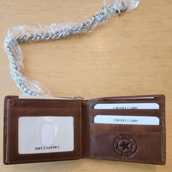 Patriotic Biker Wallet with Chain for Men - Distressed Brown Leather Wallet - Picture 2 of 4